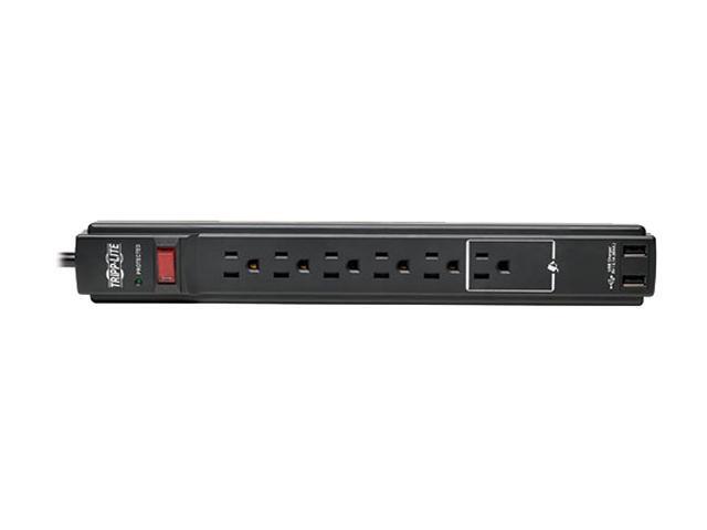 Tripp Lite TLP606USB Protect It! 6- Outlet Surge Protector, 6-ft. Cord, 990 Joules, 2 USB Charging Ports (2.1A), Black Housing