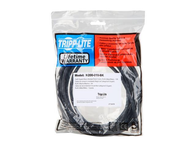 Tripp Lite Cat6 Gigabit Molded Patch Cable, 10 ft. RJ45 (M/M), 550MHz 24 AWG Black 10' (N200-010-BK)