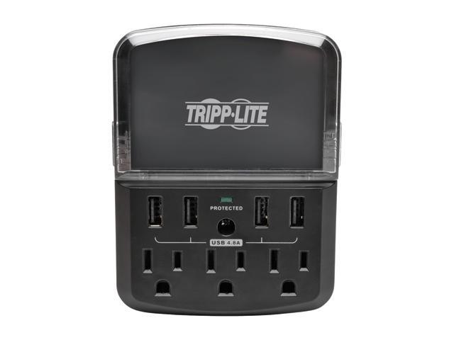 Tripp Lite 4-Port Wallmount USB Charging Station, 3 Outlets Surge Protector Direct Plug-In 4.8A for Tablets iPhones iPads Smartphones (SK34USBB)