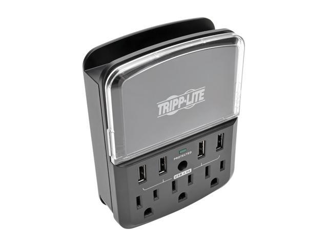 Tripp Lite 4-Port Wallmount USB Charging Station, 3 Outlets Surge Protector Direct Plug-In 4.8A for Tablets iPhones iPads Smartphones (SK34USBB)