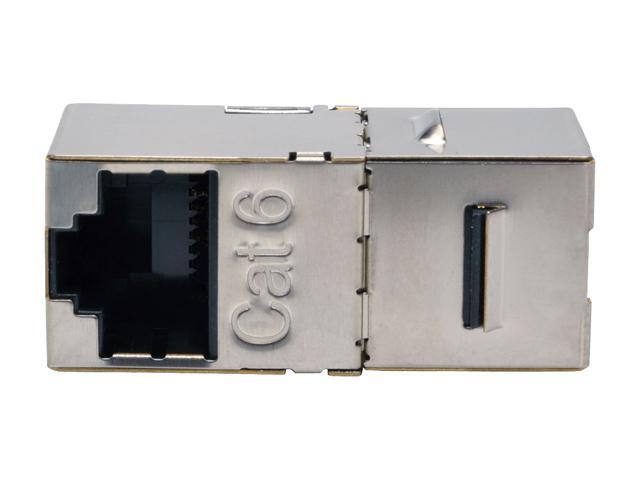 Tripp Lite N235-001-SH-D Cat6 Straight-Through Modular Shielded In-Line Snap-In Coupler w/90-Degree Down-Angled Port RJ45 F/F