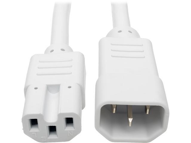 Tripp Lite Heavy-Duty Computer Power Cord, 15A, 14 AWG (IEC-320-C14 to IEC-320-C15), White, 3 ft. (P018-003-AWH)
