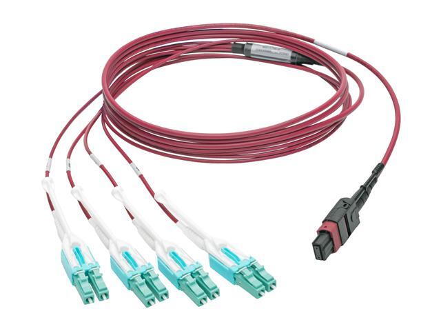 Tripp Lite MTP/MPO to 8xLC Fan-Out Patch Cable, 40 GbE, 40GBASE-SR4, OM4 Plenum-Rated, Push/Pull Tab, Magenta, 1 m (3.3 ft.) (N845-01M-8L-MG)