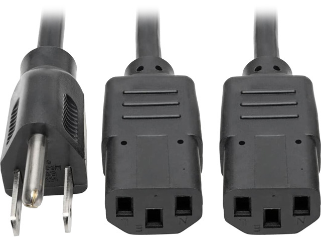 Tripp Lite Dual IEC Power Cord Splitter Cable 5-15P to 2x IEC-320 C13 18in (P006-18N-2)