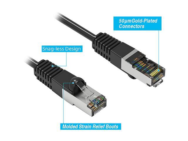 Nippon Labs Cat7 Shielded (SSTP) 600MHz Ethernet Network Booted Cable, 26AWG 2 Feet Gigabit LAN Network Cable RJ45 High Speed Patch Cable, Black,...