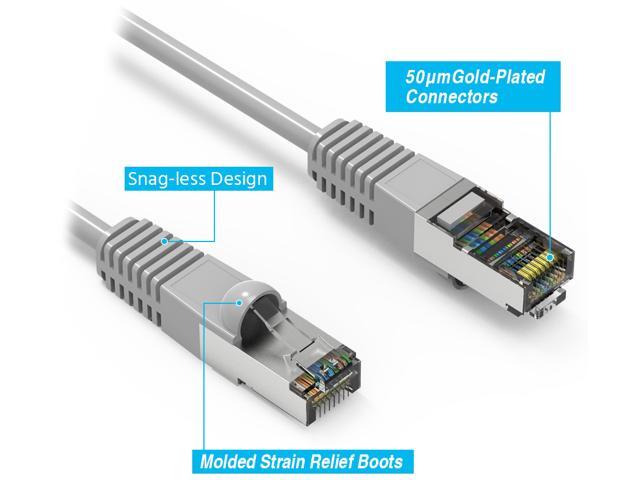 Nippon Labs Cat7 Shielded (SSTP) 600MHz Ethernet Network Booted Cable, 26AWG 1 Feet Gigabit LAN Network Cable RJ45 High Speed Patch Cable, Gray,...
