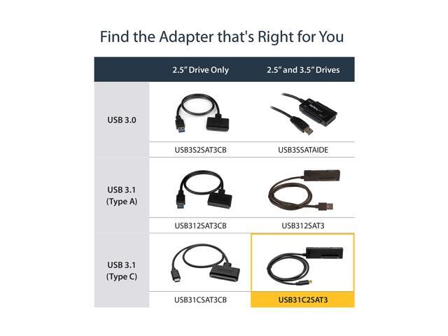 StarTech USB31C2SAT3 USB C to SATA Adapter Cable - for 2.5 / 3.5" SATA Drives - 10Gbps - USB 3.1 - SATA to USB Adapter - External Hard Drive Cable