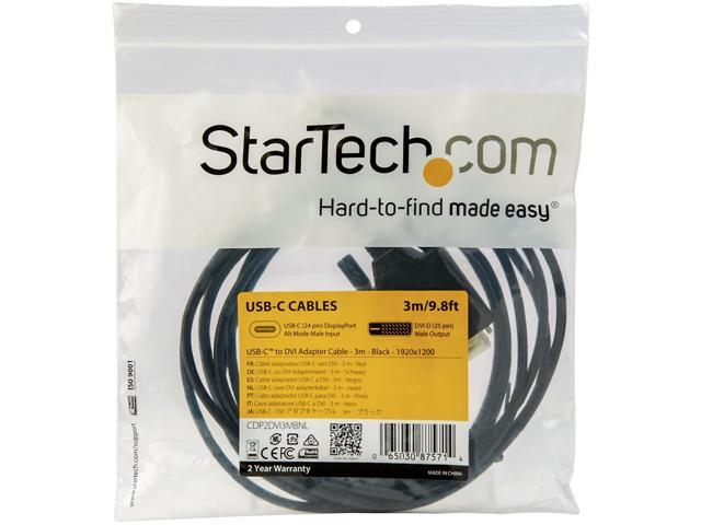 StarTech CDP2DVI3MBNL USB-C to DVI Cable - 3m / 10 ft - Black - 1920 x 1200 - DVI Monitor Cable - Computer Monitor Cable - USB C to DVI cable