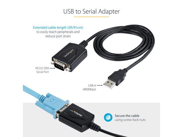 StarTech. com 3ft (1m) USB to Serial Cable with COM Port Retention - DB9 Male RS232 to USB Converter 1P3FPC-USB-SERIAL