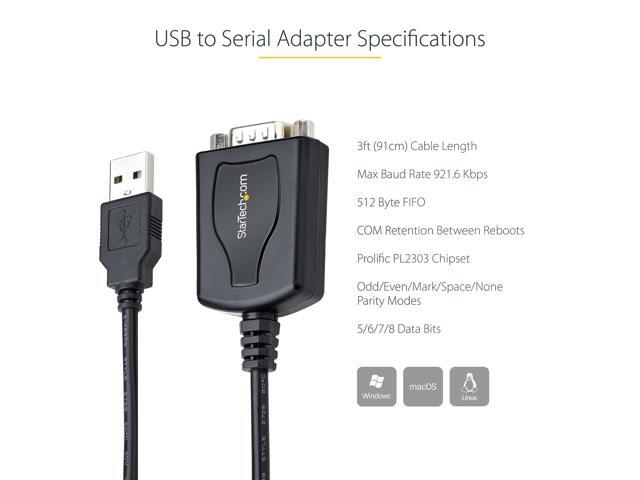 StarTech. com 3ft (1m) USB to Serial Cable with COM Port Retention - DB9 Male RS232 to USB Converter 1P3FPC-USB-SERIAL