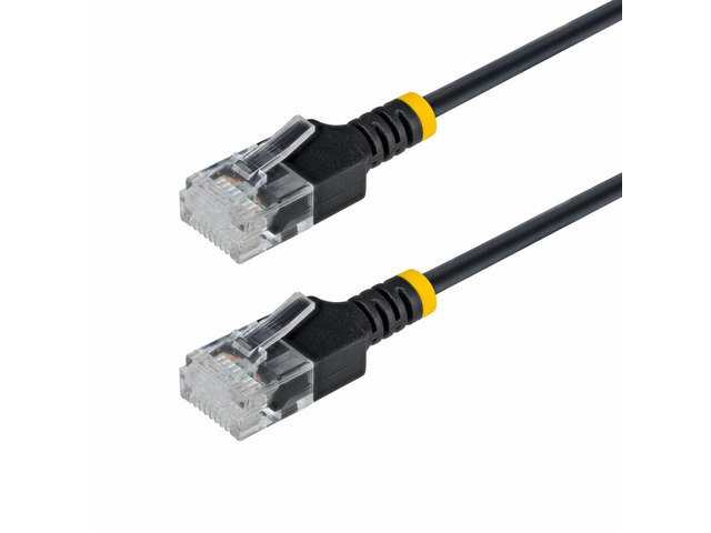 StarTech 6in Black Ultra Slim CAT6a Ethernet Cable, Snagless, UTP, 34AWG Bare Copper, Slim RJ45 Patch Cord