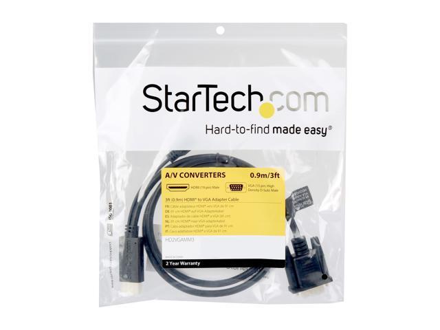 StarTech HD2VGAMM3 HDMI to VGA Cable - 3 ft. / 1m - 1080p - 1920 x 1200 - Active HDMI Cable - Monitor Cable - Computer Cable