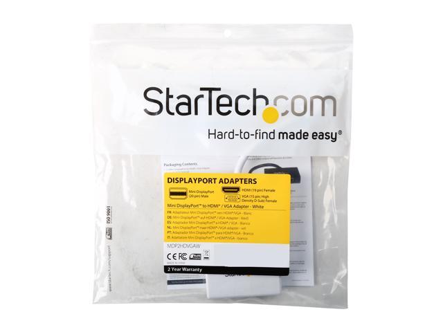 StarTech. com MDP2HDVGAW Travel A/V Adapter - 2-in-1 Mini DisplayPort to HDMI or VGA Converter - mDP to HDMI or VGA Adapter w/ Compact Portable Design