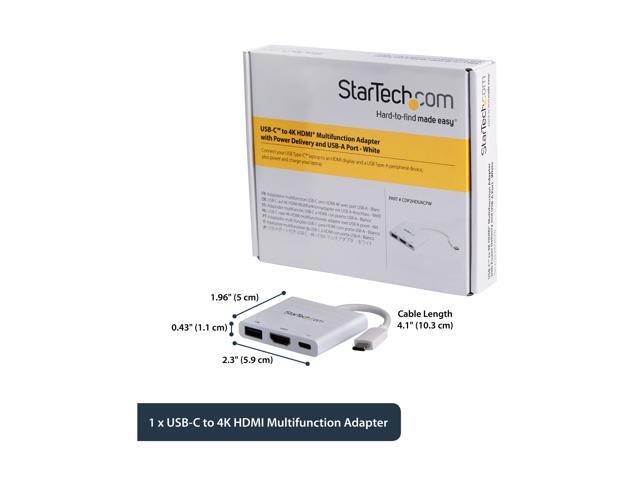StarTech CDP2HDUACPW USB-C to HDMI Adapter - White - 4K 30Hz - Thunderbolt 3 Compatible - with Power Delivery (USB PD) - USB C Dongle