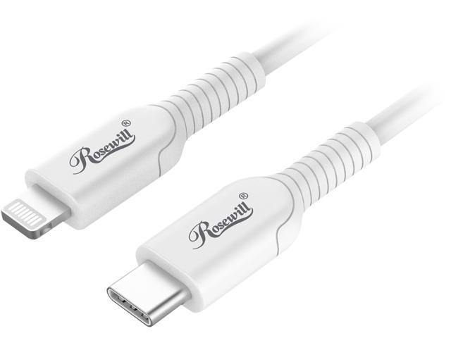 Rosewill iPhone Fast Charger Cable, USB-C to Lightning Cable, MFi Certified, for Apple iPhone, iPad Pro, AirPods, Supports Power Delivery and 480Mbps Data Transfer Speed, White, 3 Feet - RCCC-21004
