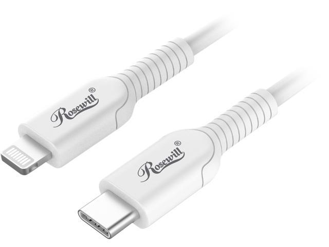 Rosewill iPhone Fast Charger Cable, USB-C to Lightning Cable, MFi Certified, for Apple iPhone, iPad Pro, AirPods, Supports Power Delivery and 480Mbps Data Transfer Speed, White, 6 Feet - RCCC-21005