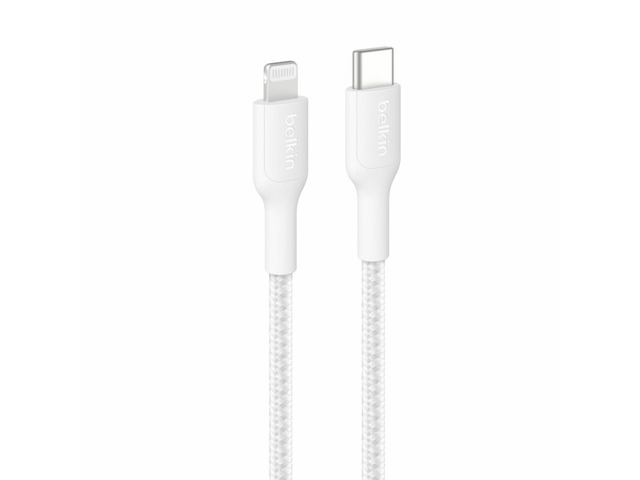Belkin BoostCharge Pro USB-C Braided Cable with Lightning Connector - 3.3ft/1m - White - CAA022fq1MWH