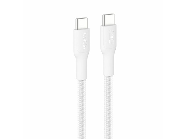 Belkin USB-C to USB-C Braided Cable 240W - 6.56 ft - White - CAB025FQ2MWH