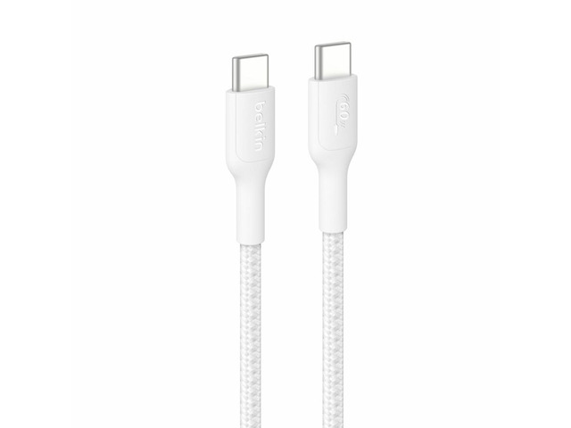 Belkin Braided USB-C to USB-C Cable 60W - 3.3ft/1m - White - CAB024FQ1MWH