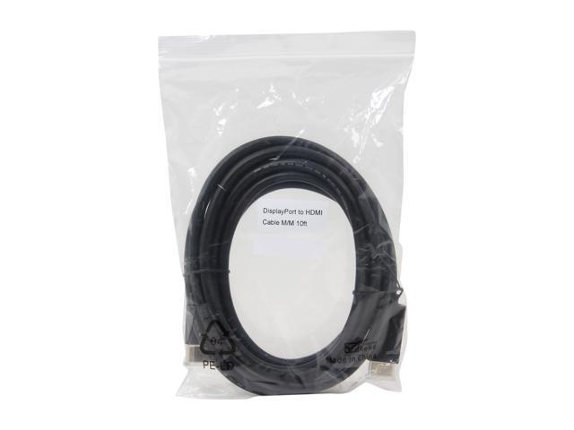Nippon Labs DP-HDMI-10 10 ft. DisplayPort to HDMI Converter Cable Supporting VR / 3D / 4K, Black - DP to HDMI Adapter - (M/M)