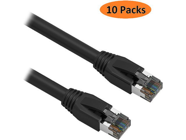 Nippon Labs Cat 8 Ethernet Cable 1 ft. - Black, 2GHz, 40G, 24AWG, S/FTP - Shielded Latest 40Gbps 2000Mhz SFTP Patch Cord, Heavy Duty High Speed...