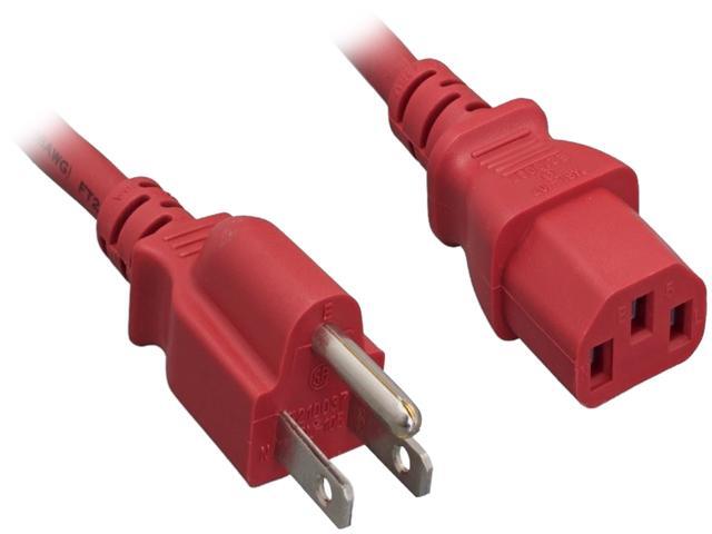 Nippon Labs 18 AWG Red Standard Power Cord NEMA 5-15P to C13, NEMA5-15P/IEC320 C13, SJT, 10A, 125V, 2ft.