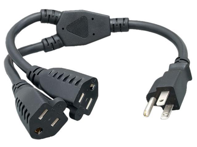 Nippon Labs 16 AWG 1-to-2 Power Cord Splitter (NEMA 5-15P to NEMA 5-15R X2), SJT, Black Color, 24 inch Power Cord, 30POW-10W1-21224-Y