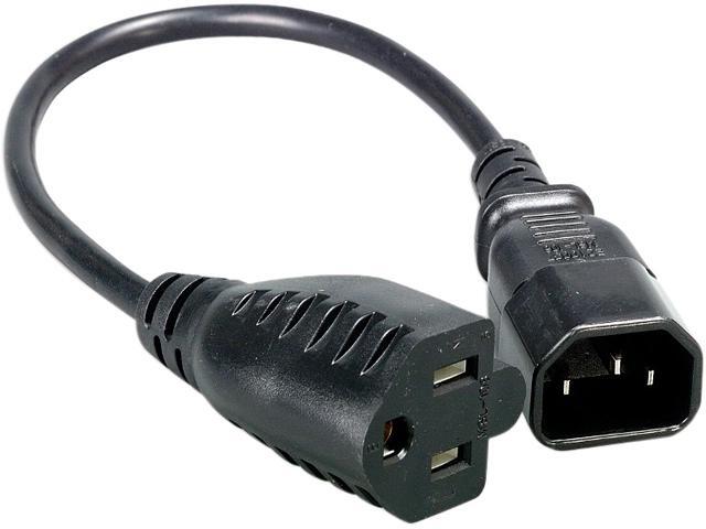 Nippon Labs 18 AWG AC Power Adapter Cord C14 to NEMA 5-15R, SVT 18AWG 10A 125V, 1 ft. NEMA5-15R/IEC320 C14, Black Power Adapter