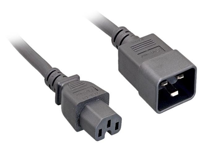 Nippon Labs 14 AWG. C15 / C20 Power Cord, SJT, 15A, 300V, 1 ft. IEC-60320-C15 to IEC-60320-C20 Black Power Cable