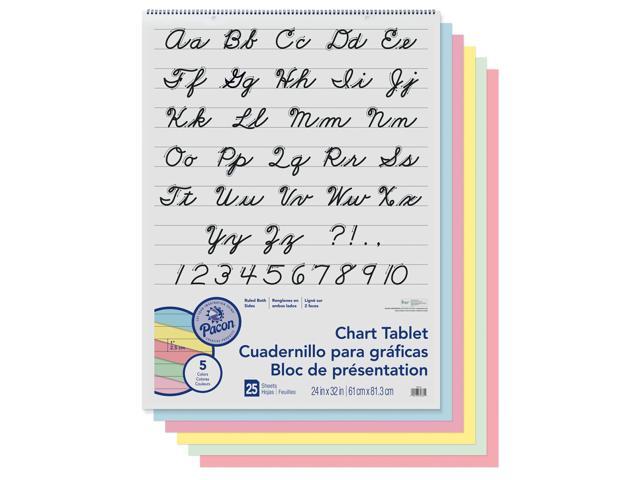 Pacon Colored Paper Chart Tablet, 5 Assorted Colors, Cursive Cover, 1 in ruled 24' x 32', 25 Sheets