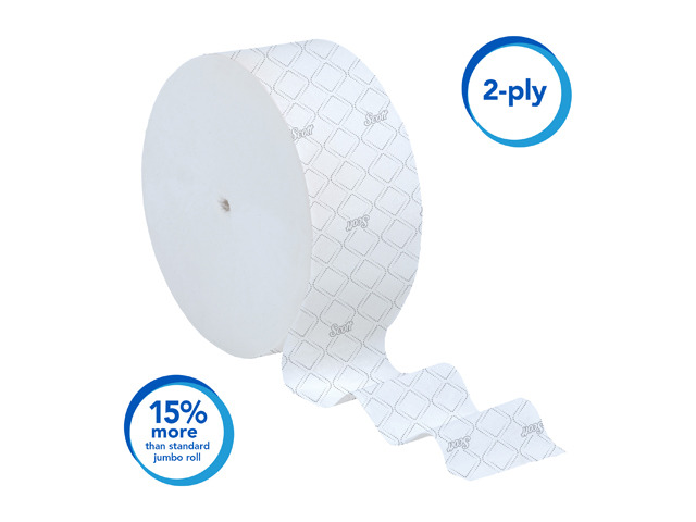 Scott Essential Jumbo Roll Coreless Toilet Paper (07006), 2-PLY, White, 12 Rolls / Case, 1,150' / Roll