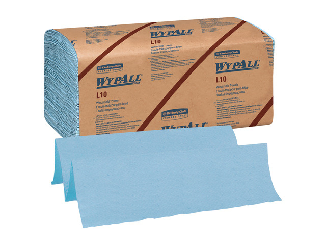 WypAll L10 Disposable Towels (05123), Windshield Wipe, 1-PLY, Banded, Blue, 12 Packs / Case, 200 Wipes / Pack, 2,400 Sheets / Case
