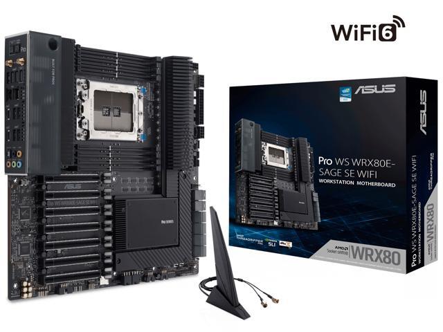 ASUS Pro WS WRX80E-SAGE SE WIFI AMD Threadripper Pro EATX workstation motherboard (PCIe 4.0, ASMB9-iKVM, 2x10Gb LAN, 7xPCIe 4.0 X16 slots,...