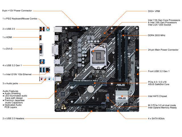 ASUS PRIME B460M-A R2.0 LGA 1200 Micro ATX Intel Motherboard