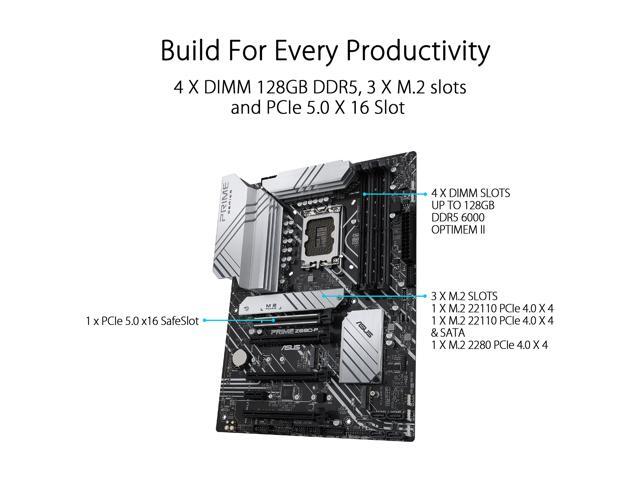 ASUS Prime Z690-P LGA 1700 (Intel 12th & 13th Gen) ATX motherboard (PCIe 5.0, DDR5,14+1 Power Stages,3x M.2,2.5Gb LAN,V-M.2 e-key,front panel USB...