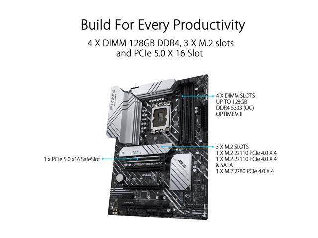 ASUS Prime Z690-P D4 LGA 1700 (Intel 12th & 13th Gen) ATX motherboard (PCIe 5.0,DDR4,14+1 Power Stages, 3x M.2,2.5Gb LAN,V-M.2 e-key,front panel USB...