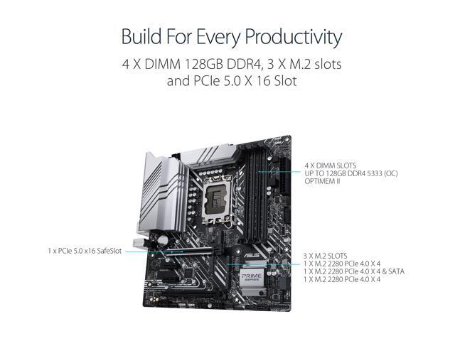 ASUS Prime Z690M-Plus D4 LGA 1700(Intel 12th & 13th Gen) microATX motherboard (PCIe 5.0,DDR4,10+1 Power Stages,3x M.2,1Gb LAN,USB 3.2 Gen 2x2...