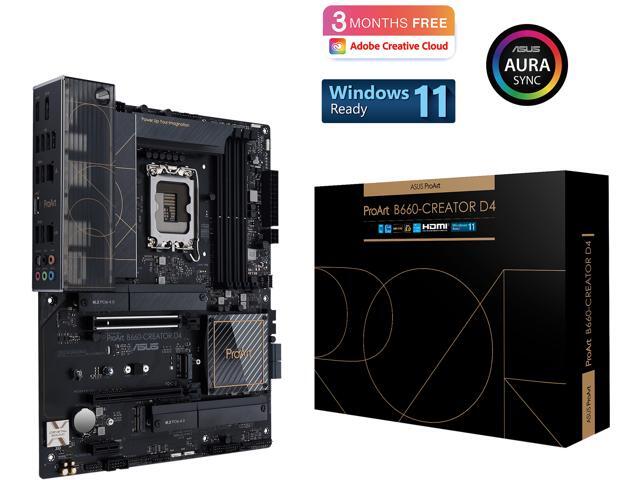 ASUS ProArt B660-Creator D4 LGA 1700 (Intel 12th & 13th Gen) Content Creator ATX Motherboard (PCIe 5.0, DDR4, 2.5G/1G LAN, 3xM.2/NVMe SSD, front...
