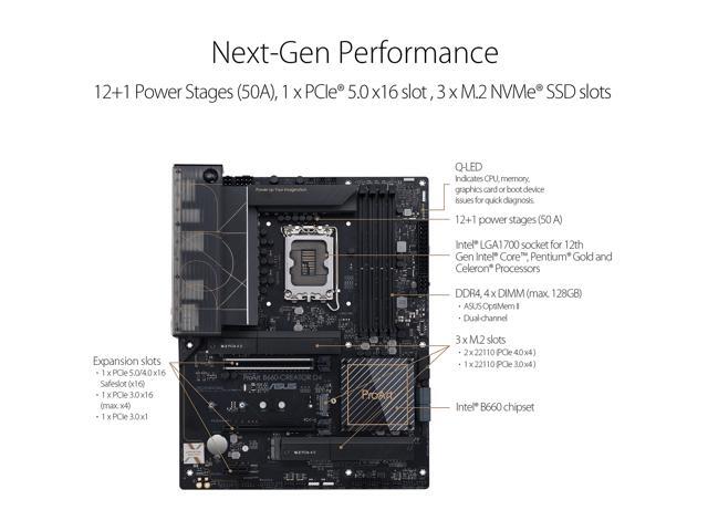 ASUS ProArt B660-Creator D4 LGA 1700 (Intel 12th & 13th Gen) Content Creator ATX Motherboard (PCIe 5.0, DDR4, 2.5G/1G LAN, 3xM.2/NVMe SSD, front...