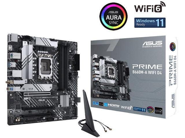 ASUS PRIME B660M-A WIFI D4 LGA 1700 (Intel 12th & 13th Gen) mATX Motherboard (PCIe 4.0, Intel Wi-Fi 6, DDR4, 2xM.2 slots, 1Gb LAN, DP, 2x HDMI,...