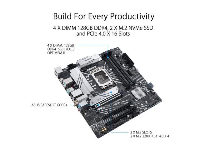 ASUS PRIME B660M-A WIFI D4 LGA 1700 (Intel 12th & 13th Gen) mATX Motherboard (PCIe 4.0, Intel Wi-Fi 6, DDR4, 2xM.2 slots, 1Gb LAN, DP, 2x HDMI,...