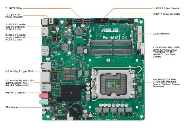 ASUS Pro H610T D4-CSM LGA 1700 (Intel 12th & 13th Gen & Intel vPro) TCO-optimized Commercial Motherboard (PCIe 4.0, DP, LVDS, SO-DIMM DDR4 3200,...