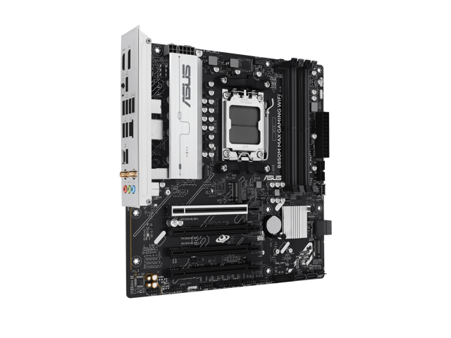 ASUS B850M MAX GAMING WIFI AMD AM5 B850 mATX motherboard, DDR5, PCIe 5.0 Ready, 3x M.2 slots, Wi-Fi 6, Realtek 1Gb Ethernet, DisplayPort, HDMI, USB...
