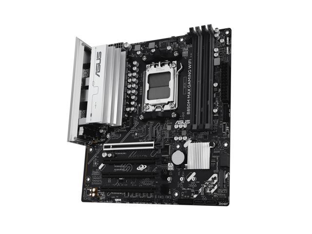 ASUS B850M MAX GAMING WIFI AMD AM5 B850 mATX motherboard, DDR5, PCIe 5.0 Ready, 3x M.2 slots, Wi-Fi 6, Realtek 1Gb Ethernet, DisplayPort, HDMI, USB...