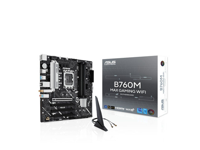 Open Box - ASUS B760M MAX GAMING WIFI-GSI Intel B760 (LGA 1700) mATX motherboard, Advanced AI PC-ready, PCIe 5.0 x16, DDR5, 3x M.2, Wi-Fi 6,...