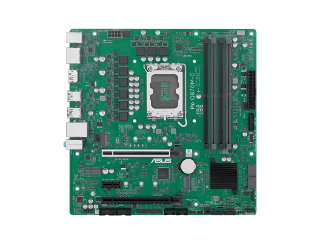 ASUS Pro Q870M-C-CSM motherboard supports Intel Core Ultra (Series 2) & vPro, DDR5, PCIe 5.0 x16, M.2, DisplayPort, HDMI, USB 10Gbps, TPM IC, and ACCE