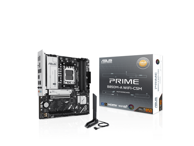 ASUS PRIME B850M-A WIFI-CSM AMD AM5 B850 mATX motherboard, DDR5, PCIe 5.0 Ready, 3x M.2, Wi-Fi 6E, 2.5Gb LAN, DisplayPort, HDMI, USB Type-C, ASUS...