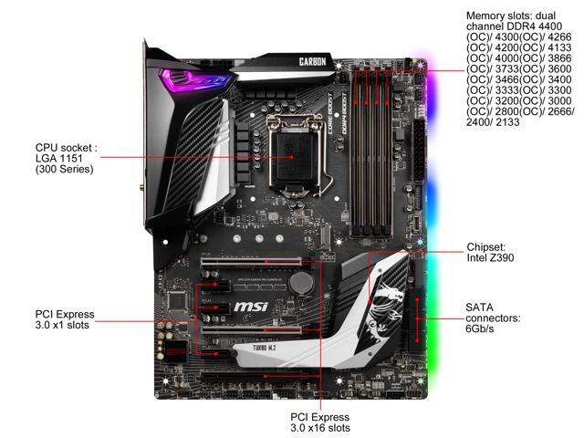 MSI MPG Z390 GAMING PRO CARBON AC LGA 1151 (300 Series) ATX Intel Motherboard