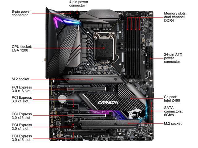 MSI MPG Z490 GAMING CARBON WIFI LGA 1200 ATX Intel Motherboard
