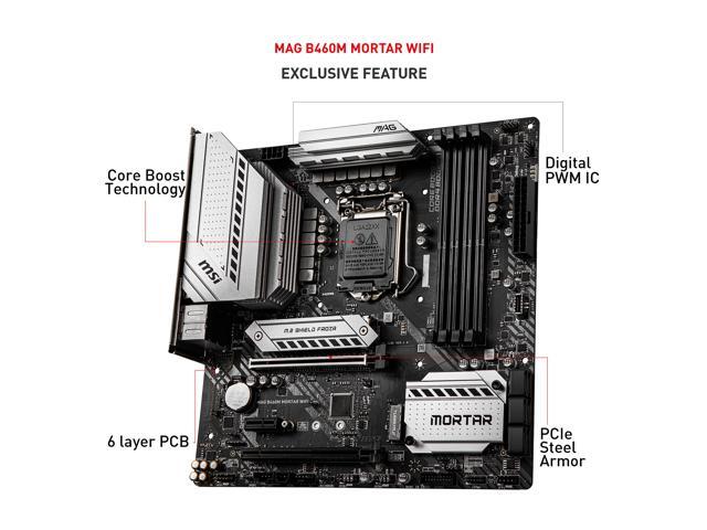 MSI MAG B460M MORTAR WIFI LGA 1200 Micro ATX Intel Motherboard